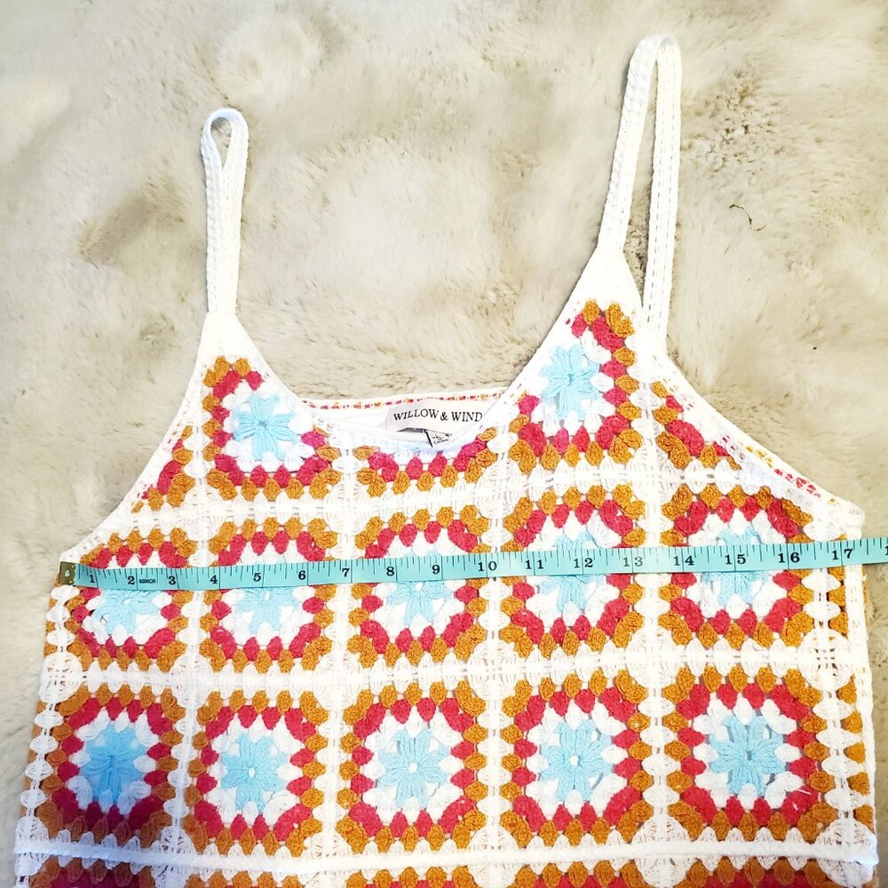 Y2K Crochet Granny Square Dress Large Boho Coastal Retro Knit - Picture 3 of 11
